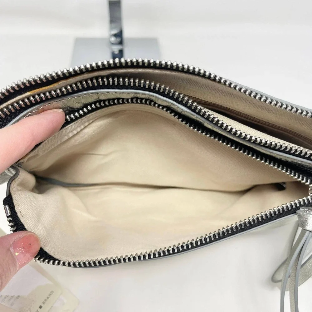 Lucky Brand Koda Crossbody Silver Metallic Topanga Leather Flashy Shiny Party - Picture 12 of 15